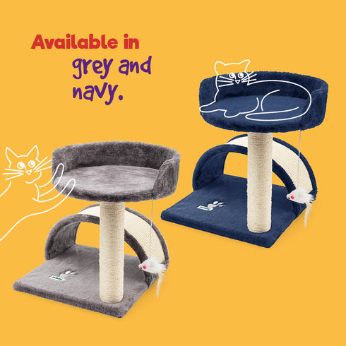 Cat Bed with Scratch Post - Grey